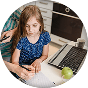 Mother and daughter writing a note icon